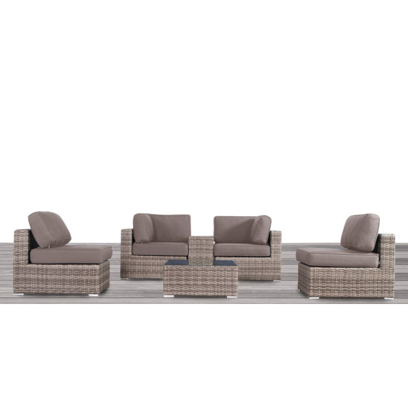 Lazaro High-Density Polyethylene (HDPE) Wicker Fully Assembled 4 - Person Seating Group with Sunbrella Cushions, Taupe