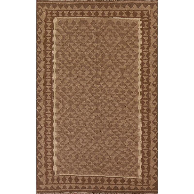 Brown Kilim Reversible Wool Area Rug 5x8