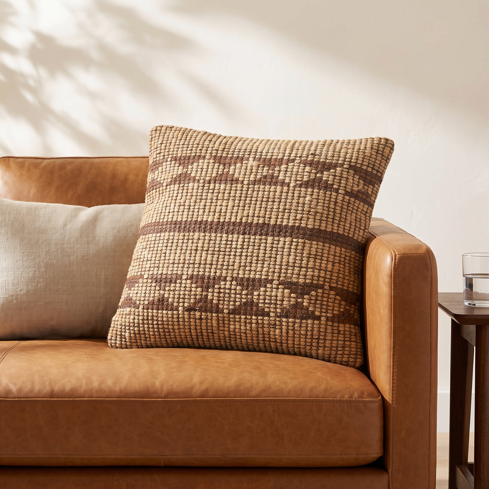 Twareg Geometric Jute / Sisal Throw Pillow, 18"H x 18"W, Down Blend