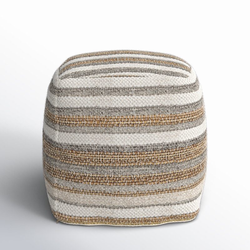 0H White/Taupe/Gray Striped Hemp And Cotton Pouf