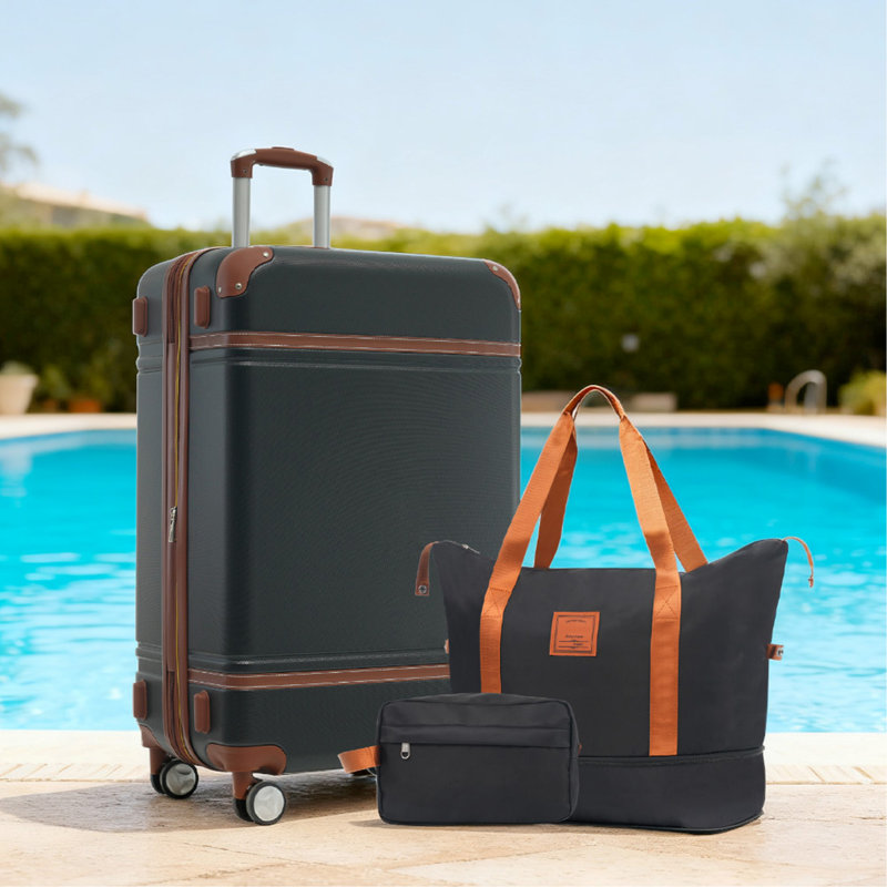 Valise à roulettes Hardshell avec sacs Valise à roulettes double avec verrou TSA, valise simple 28 po, noir, Noir