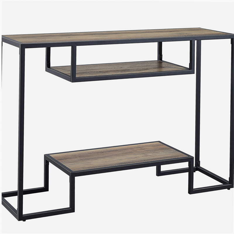 Country Oak and Black Side Table with 2 Shelves