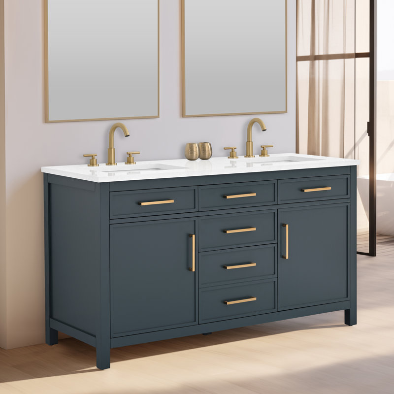 Wenniah 60" Double Vanity, Vintage Blue/Brushed Bronze