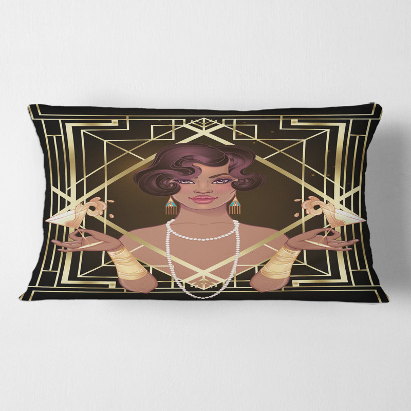 Rectangle, femmes rétro en géométrie dorée Art déco I - coussin décoratif moderne