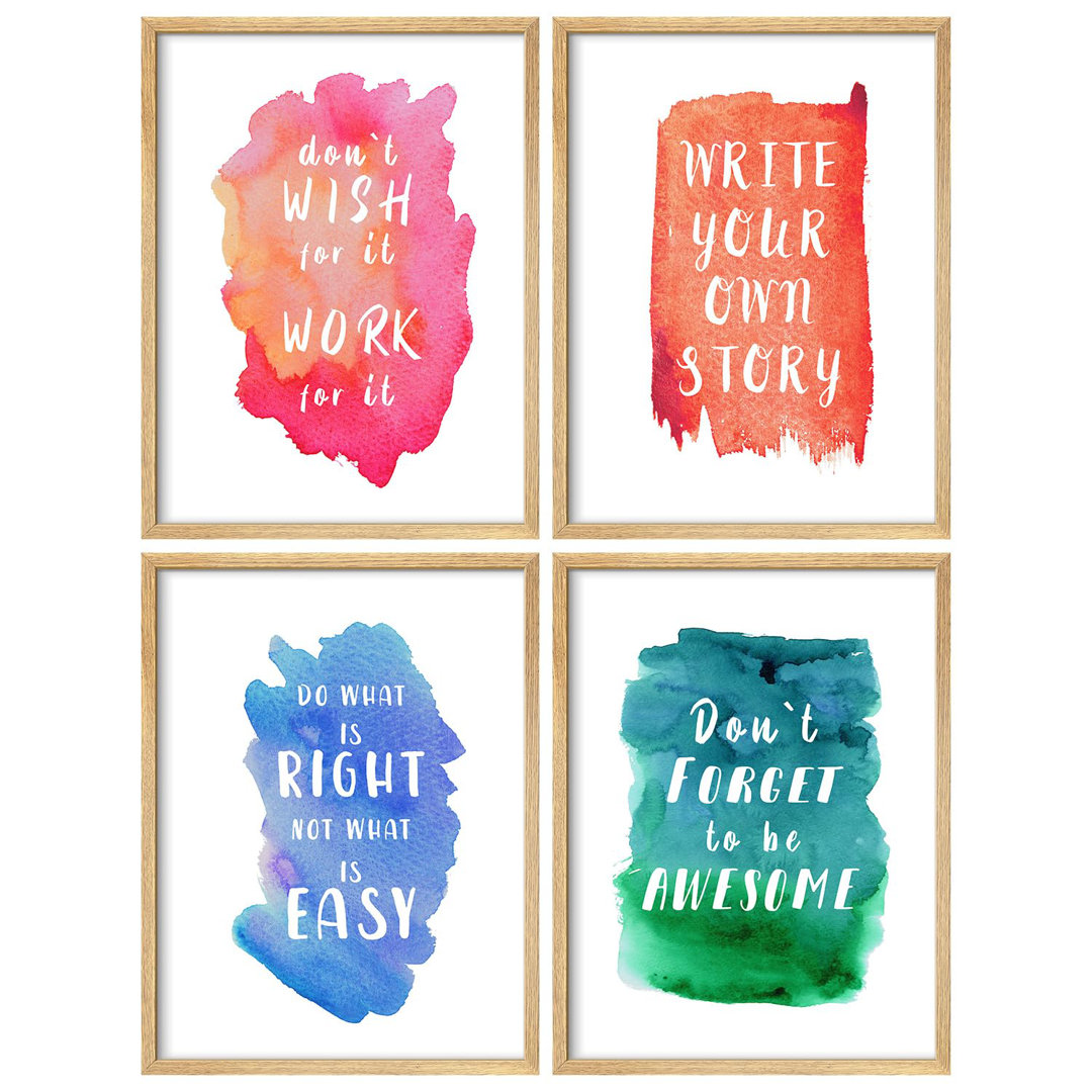 " Inspirational Quote Motivational Typography Modern Artwork Minimalist Wall Art Decor " 4 - Pieces SIGNLEADER Frame