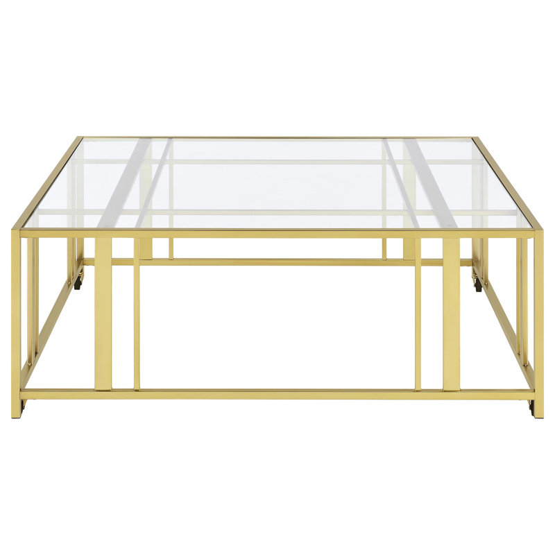 Phillps Square Glass Top Coffee Table With Casters, Gold