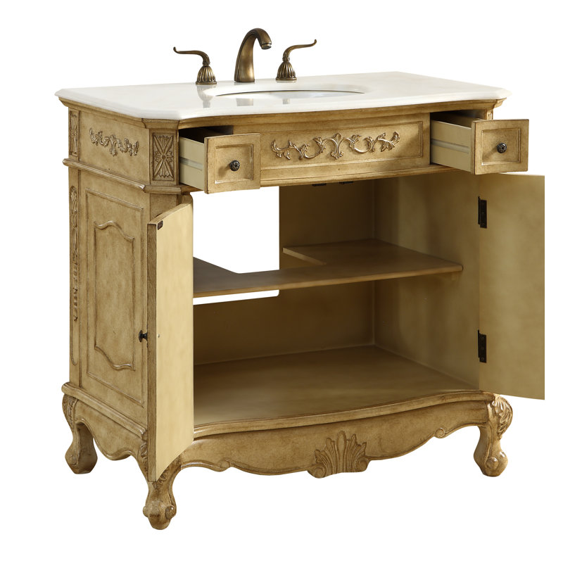 Ensemble de meuble-lavabo simple Lunette, Beige antique, Blanc antique, 36"