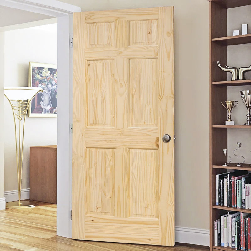 Porte en bois 6 panneaux non finis - Grain plat, L 36 po x H 79,92 po