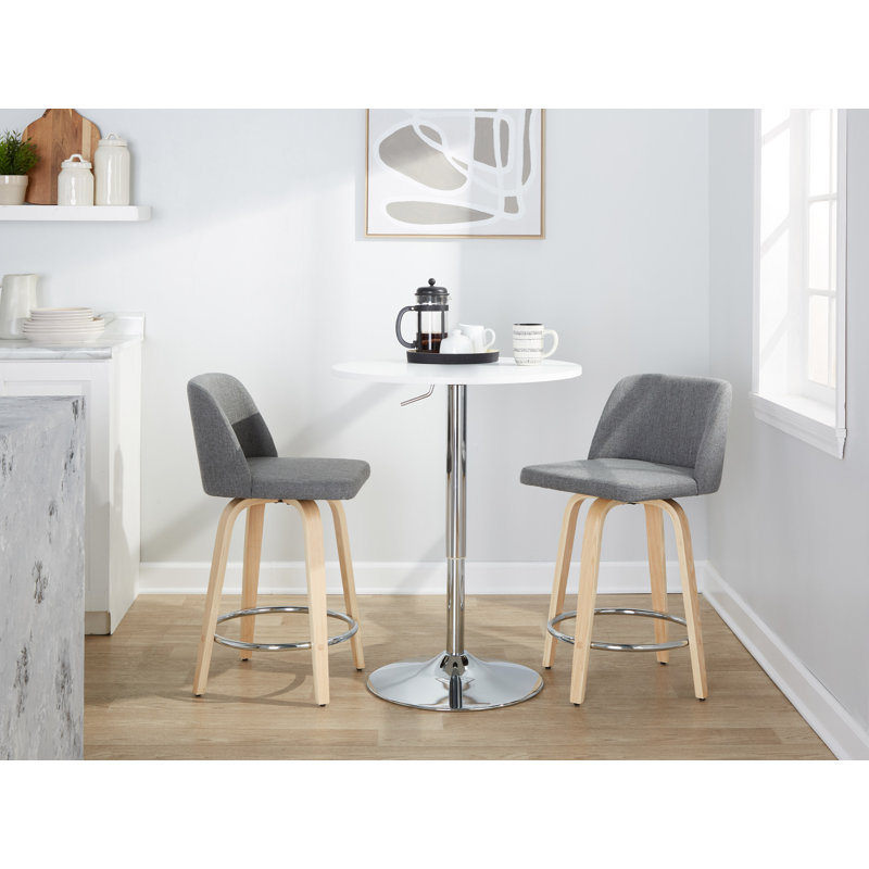 Brodin Swivel Upholstered Counter Stool, Natural/Chrome, Counter Stool (24" Seat Height), Gray