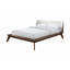Lit plateforme très grand de style Mid-Century avec tête de lit à oreilles en tissu, noyer et beige, compatible avec les matelas-793730749