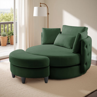 Fauteuil pivotant rembourré capitonné avec repose-pieds