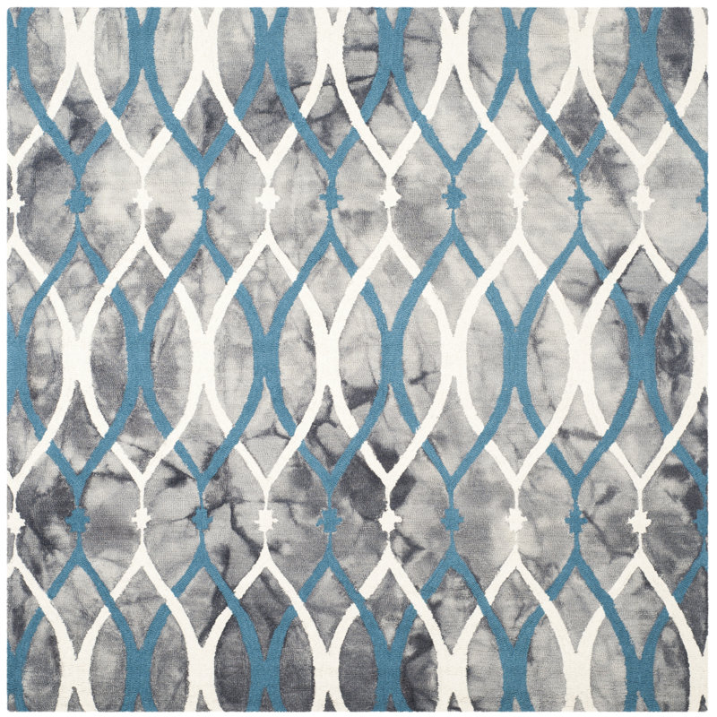 Amekia Hand Tufted Wool Geometric Rug, Square 7'