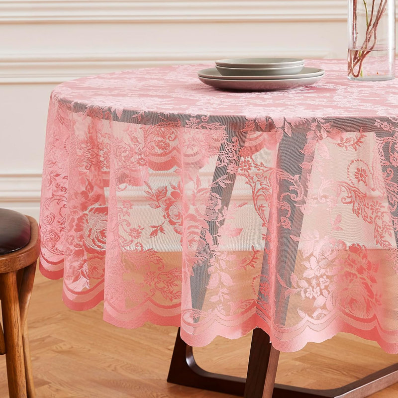 Lace Round Tablecloth With English Rose Design, Round TableCloth: 36", Pink