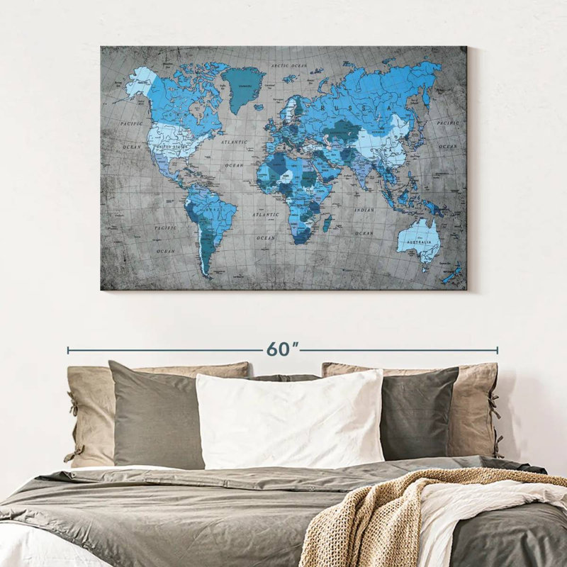 Géographie, carte du monde II, H 34 po x l 51 po