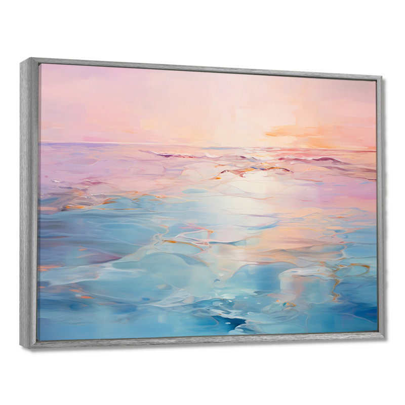 Rose et bleu pastel coucher de soleil - vagues côtières, art mural, H 12 po x l 20 po, Argent