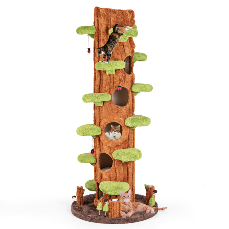 90.5'' Tall Multifunctional Cat Tree w/ Private Condos Sisal Covered Scratching Panel