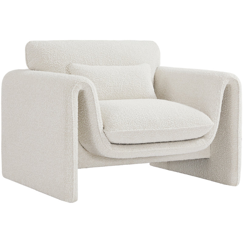 Holsombach 42 inches W  Boucle Fabric Chair, Cream Boucle Fabric