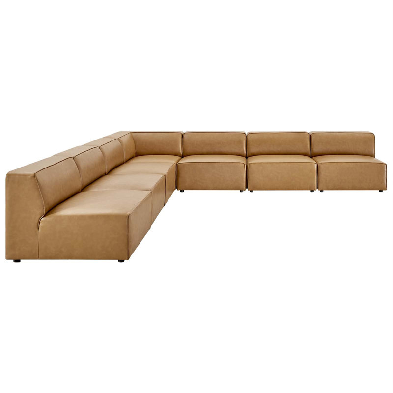 Mingle Vegan Leather 7-Piece Sectional Sofa, Tan Faux Leather