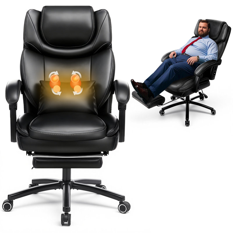 Big and Tall Office Chair Heavy Duty Wide Ergonomic Gaming Chair With Footrests and Massage Function,125°Reclining Adjustable Armrests and Lumbar Pillow