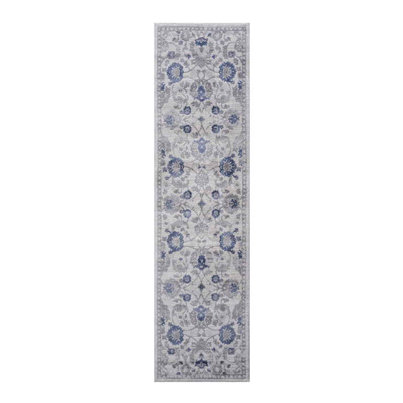 2X8 Blue / Silver / Oriental Runner Rug, Runner 2'2" x 8'