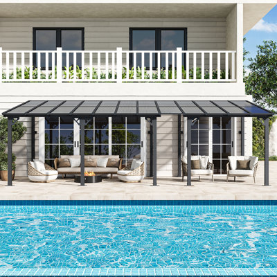 24 Ft. W x 10 Ft. D Polycarbonate Pergola, All-Weather Outdoor Patio Gazebo  for Backyard, Deck, and Garden