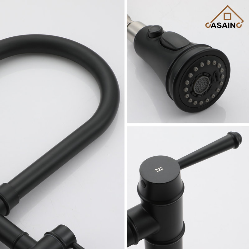 Sleek Pull Down Bridge Kitchen Faucet, Matte Black
