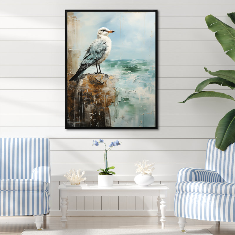 «Coastal Seabird - Coastal Beach Sand», art mural sur toile, H 40 po x l 30 po x P 1,5 po, Cadre flottant noir