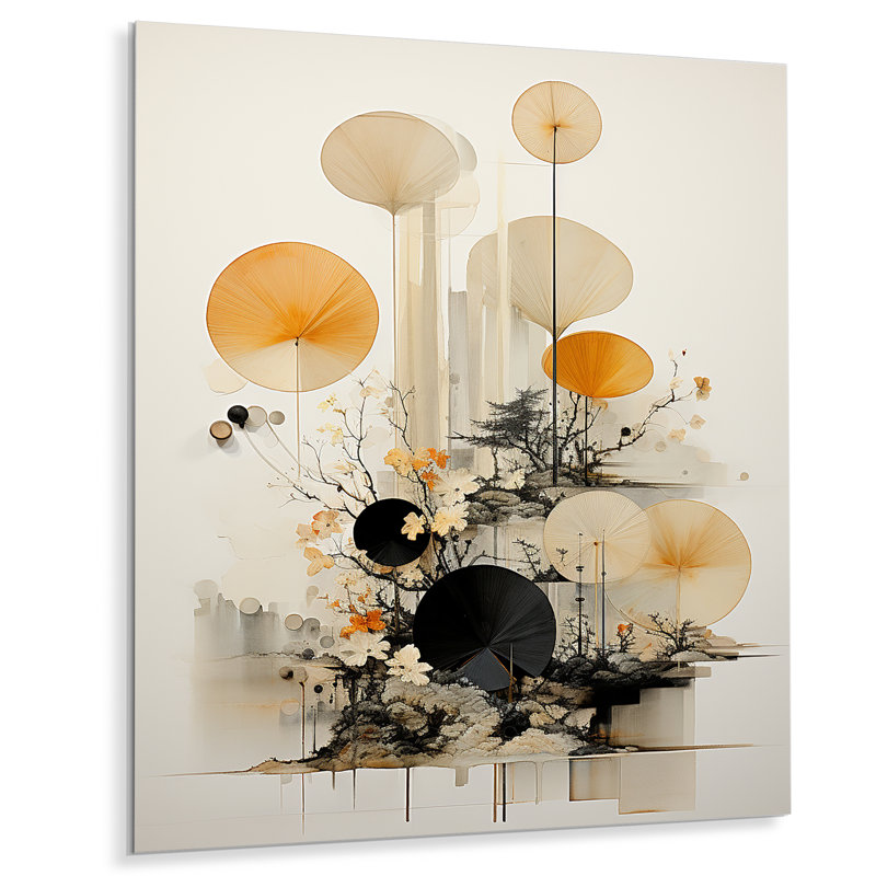 Asian Art Seashell Sumi X - impressions murales asiatiques en métal, H 32 po x l 24 po x P 1 po