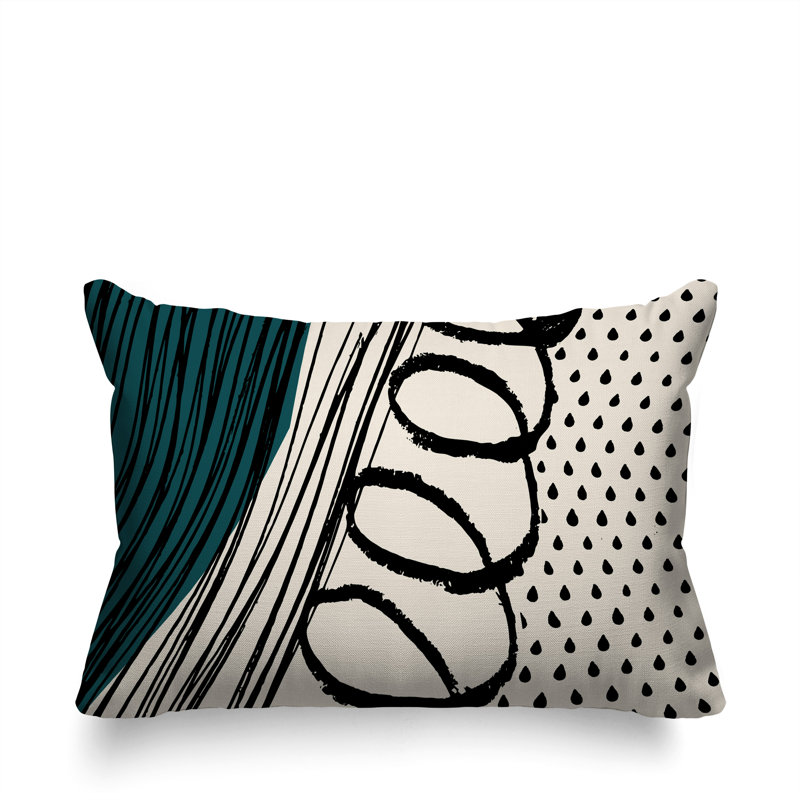 Oreiller rectangulaire réversible intérieur / extérieur Toba, H 18 po x l 25 po, Émeraude / noir / blanc cassé