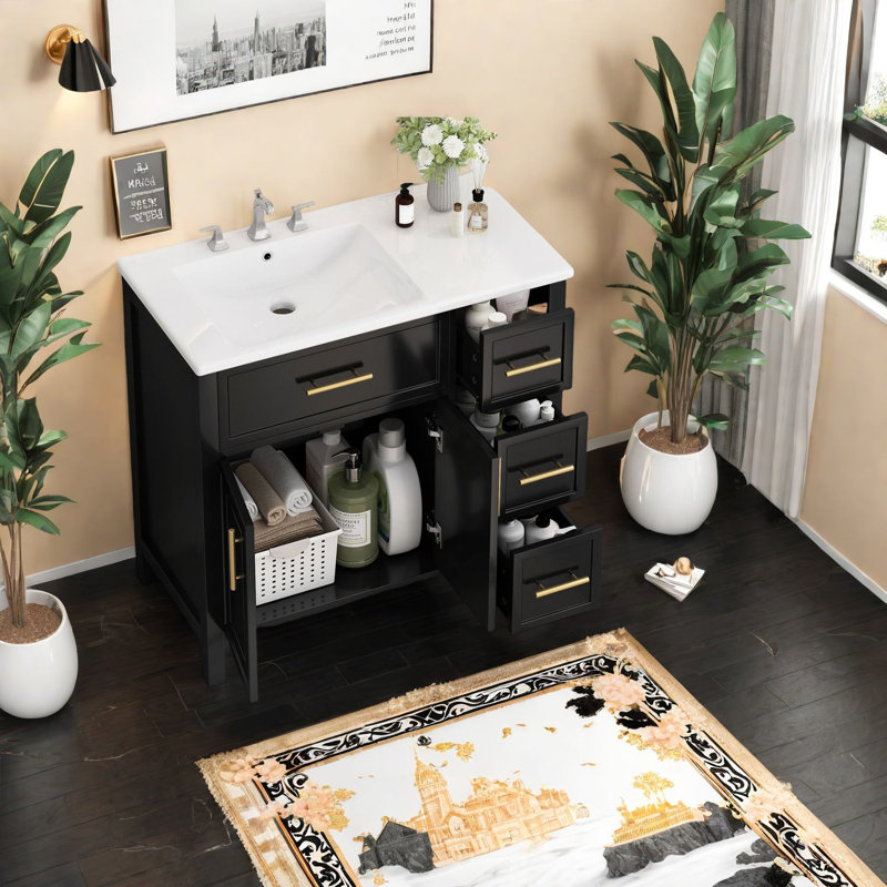 Meuble-lavabo compact et moderne avec armoire en bois durable et lavabo en céramique pour un rangement pratique dans la salle de bain