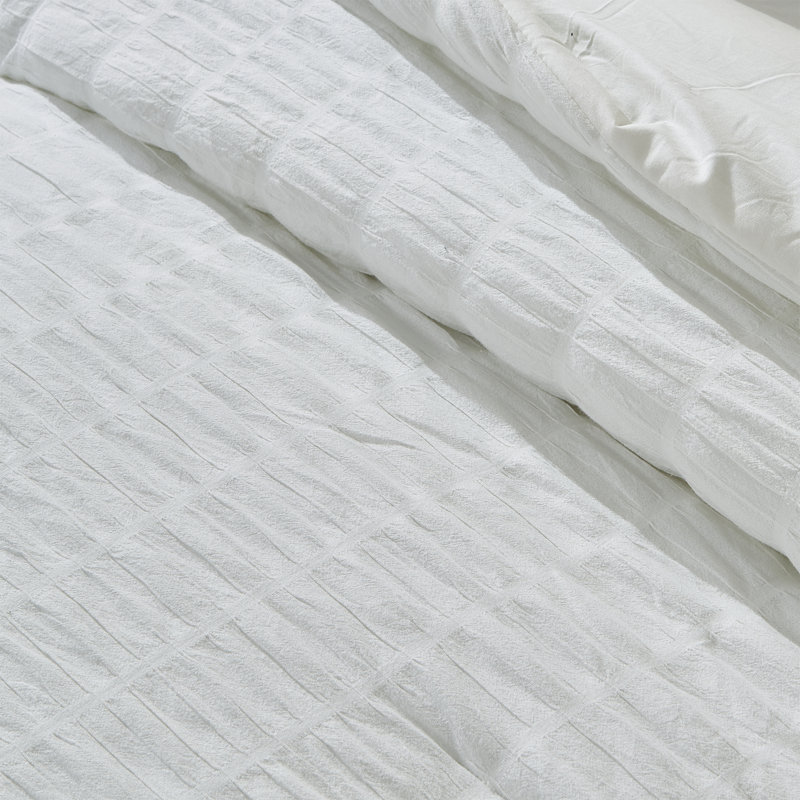 Ensemble d'édredon réversible 100% coton 3 pièces avec taies décoratives, Blanc frais, Très grand