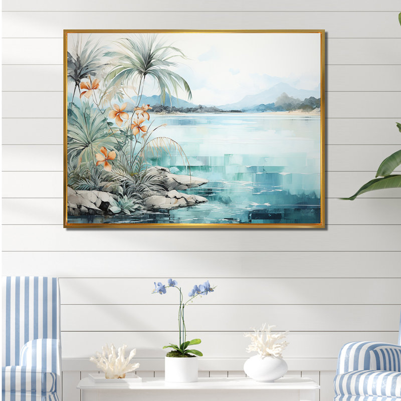 Erlich - Décoration murale plage et océan, H 16 po x l 32 po x P 1 po, Cadre flottant doré
