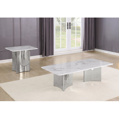 2 Piece Coffee & End Table Set With White Marble