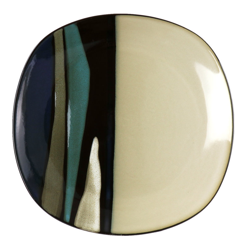Teal and Black Ceramic Square Dinnerware Set, Service for 4