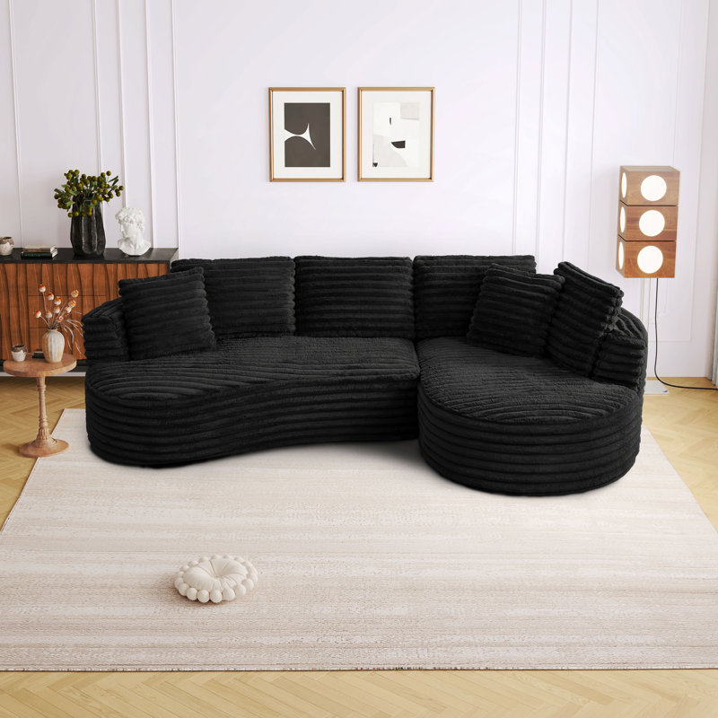 Canapé modulaire incurvé en velours côtelé Compression, Velours côtelé noir, Orienté à droite