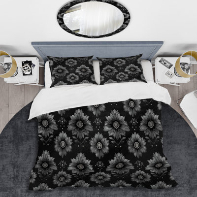 Ensemble de housse de couette transitionnel gris et noir à motif floral