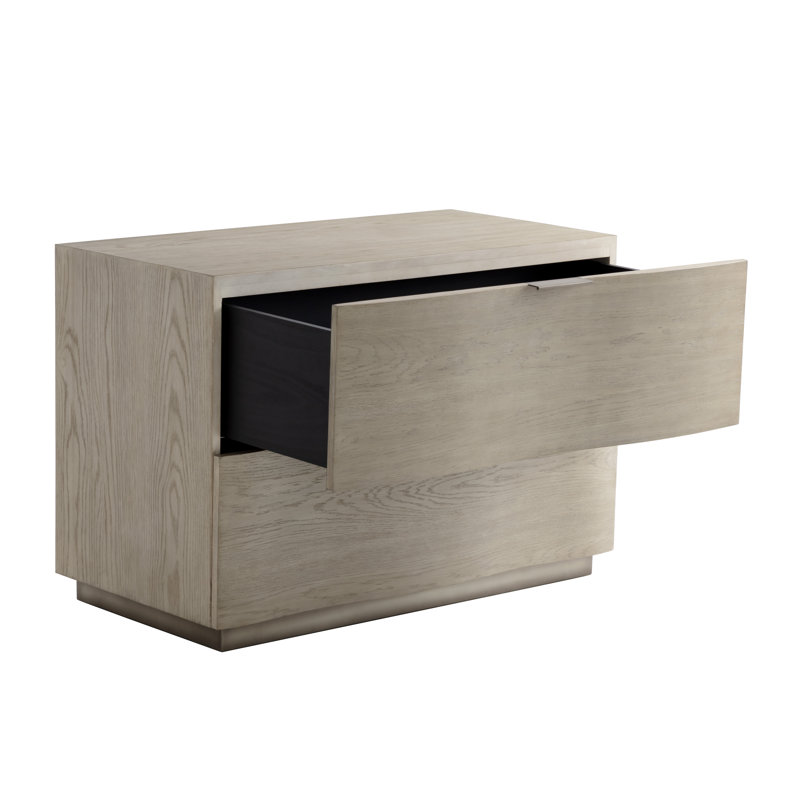 Beige Oak Veneer Modern 2-Drawer Nightstand