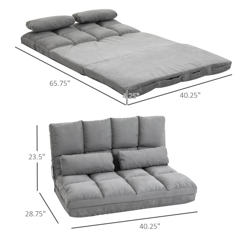 Fauteuil convertible HOMcom, Polyester gris clair, H 23,5 po x l 40,3 po x P 28,8 po 
