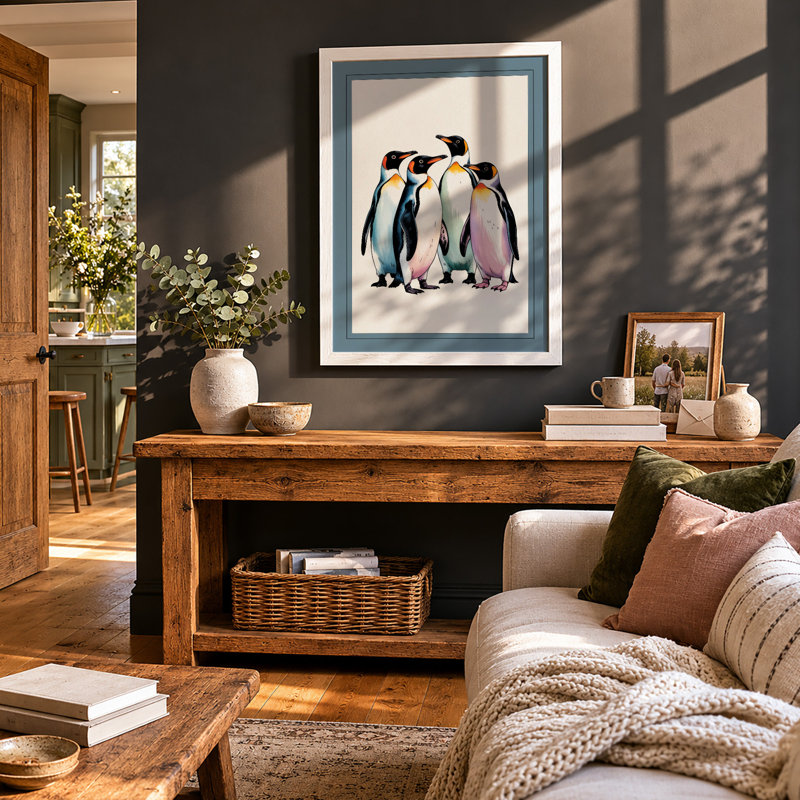 Emperor Penguins Together Coastal - Print, A3 - 42.0 x 29.7 cm, White