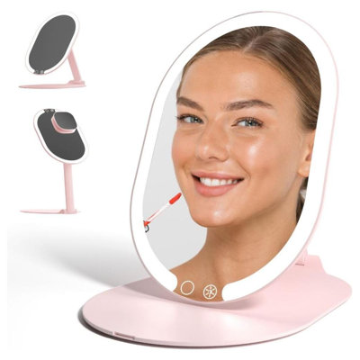 LED Rechargeable Portable Makeup Mirror With 3 Color Light Settings & 10X Magnetic Magnifying Mirror â Ultra Slim, Foldable Travel Vanity Mirror, 15 -  Symple Stuff, CA636810B11C4AF09E99E9824BB838CF