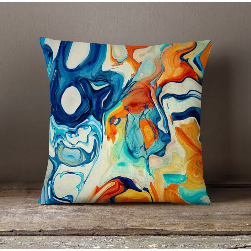 Throw Pillow With Insert, 20"H x 20"W, Blue/Orange Abstract 6
