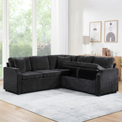 Sectional Sofa Bed L-Shaped Sectional 81.9" Upholstered L-Shaped Sofa With A Sofa Sleeper And A Hidden Storage Compartment For Living Room