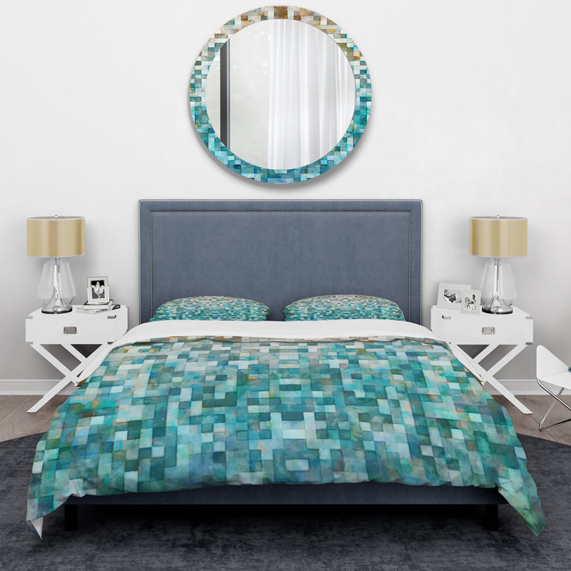 Blocked Abstract II - Ensemble de housse de couette Abstract - Microfibre de polyester, Bleu / Vert