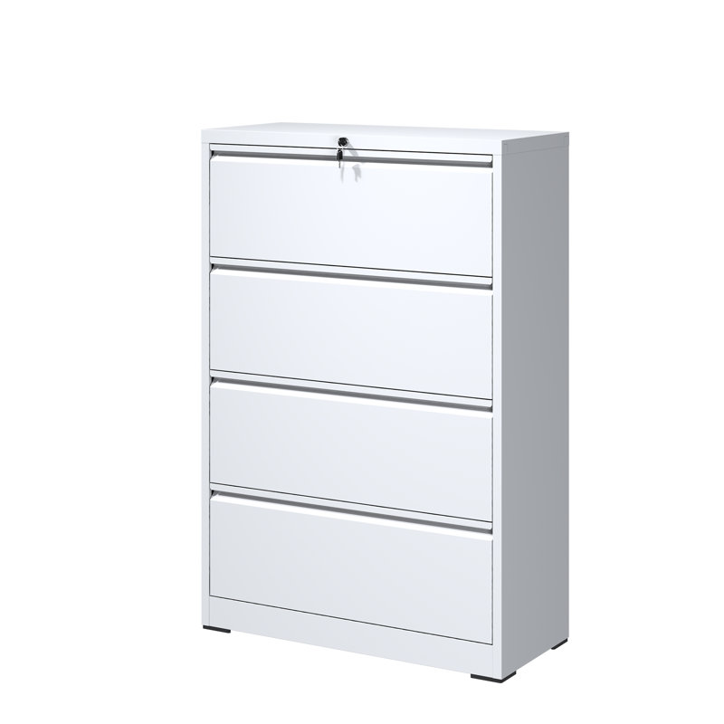  35.43" W 4 Drawer Metal Lateral File Cabinet with Lock for Home and Office., White