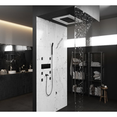 Black Spa LED Bluetooth Music Thermostatic Complete Shower System Set 24 x 15