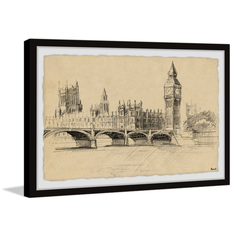Big Ben Sketch - Single Picture Frame Print, 20cm H x 30cm W x 3.81cm D
