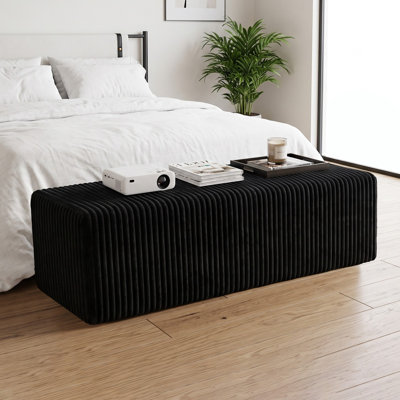 51" Black Corduroy Ottoman