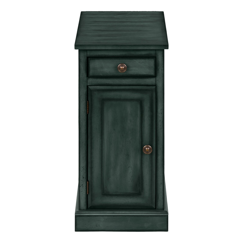 Table d'appoint, table de bout, table d'appoint, table de chevet, étroite, chambre à coucher, lampe, tiroir de rangement, placage bleu antique