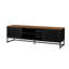 Meuble télé 63 po avec rangement considérable, portes rayées noires, matériau, 4 tablettes, idéal pour le salon, supporte une capacité de rangement de 60 po, apparence, assemblage, pour chambre et chambre à coucher, s'adapte à 60 po