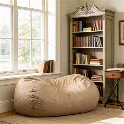6.5 Foot Large Cylindrical Suede Bean Bag Chair for Adults, Foam Filled for Living Room Bedroom | Tuscany | Seat Depth 70